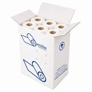 Rollo de camilla laminado de 60 m con precorte en caja de 6 rollos