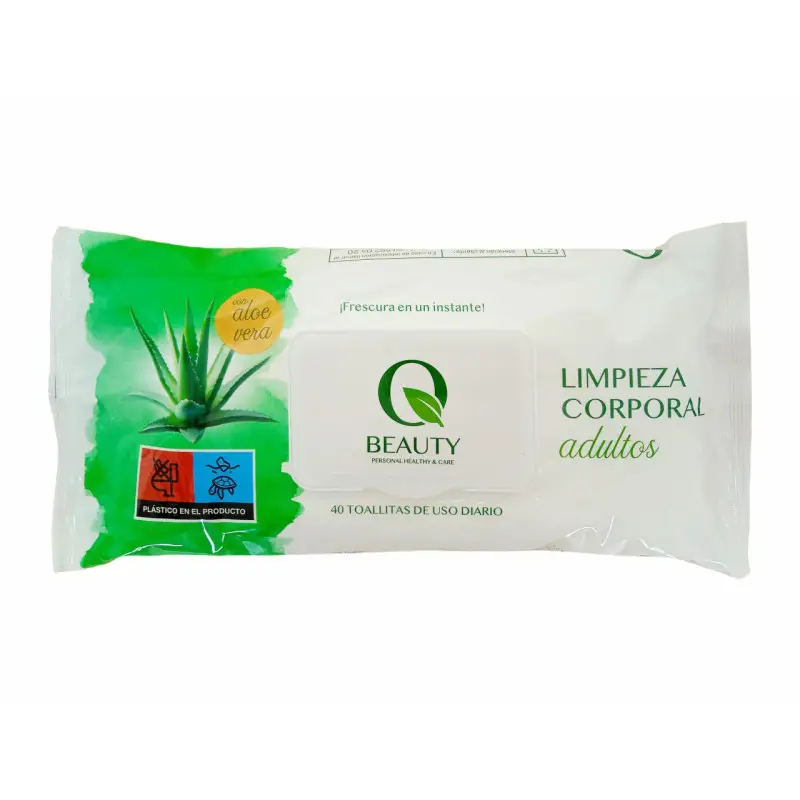Caja de 18 paquetes de toallitas húmedas Q Beauty para adultos con aloe vera de 40 unidades