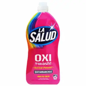 Caja de 9 botellas de quitamanchas La Salud Oxy para ropa de color de 1,5 L